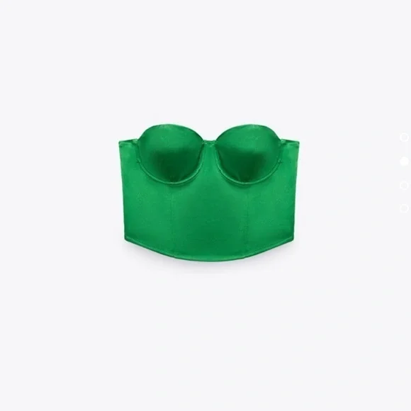 New Zara | Green Satin Effect Corset Crop Top - Picture 9 of 17